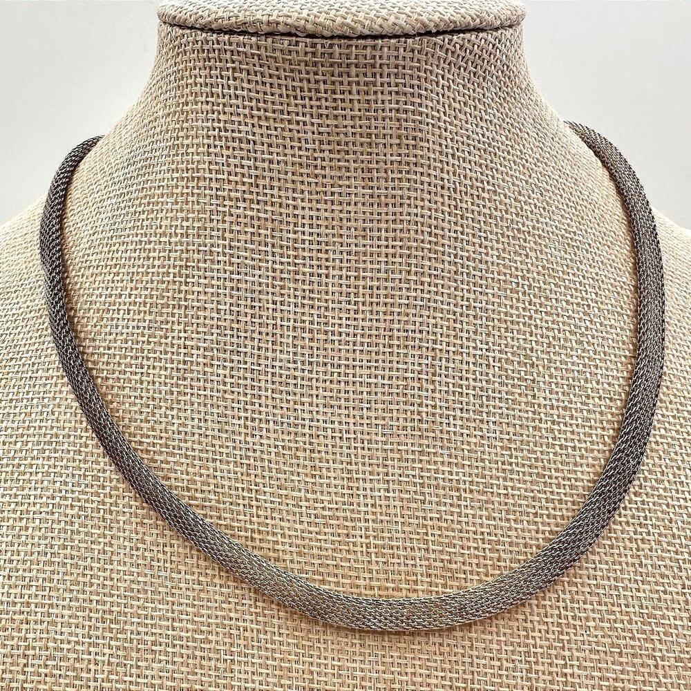 Vintage 80s Gold Over Silver Tone Mesh Milanes Choker Statement Necklace Jewelry